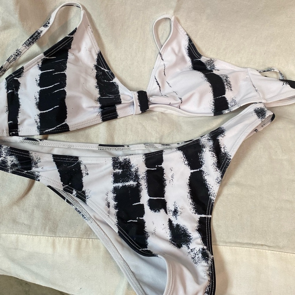 Black & white SHEIN bikini and matching sheer pants